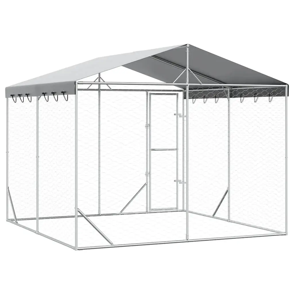 Outdoor Dog Kennel Galvanised Steel 3 x 3 x 2.5 m Silver