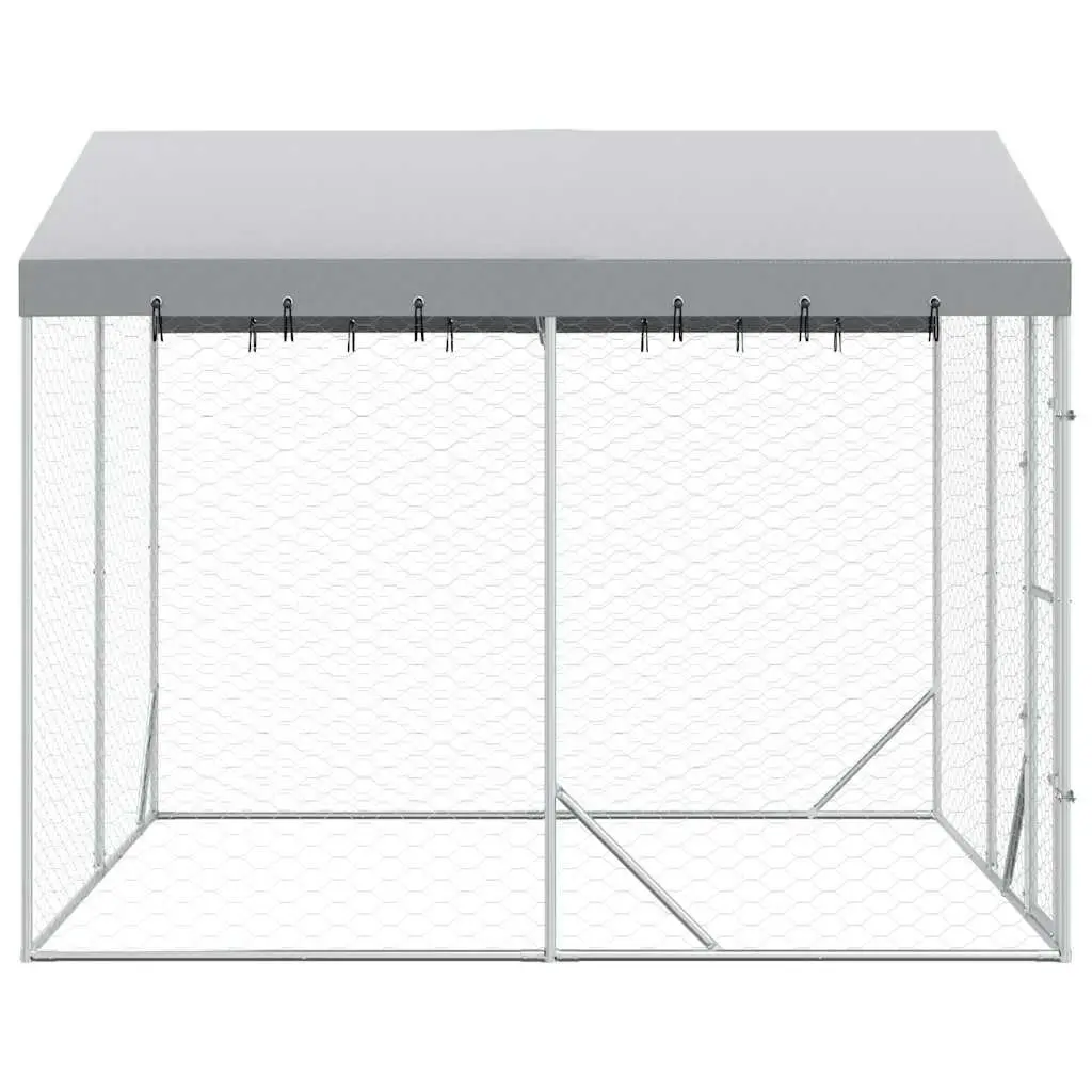 Outdoor Dog Kennel Galvanised Steel 3 x 3 x 2.5 m Silver