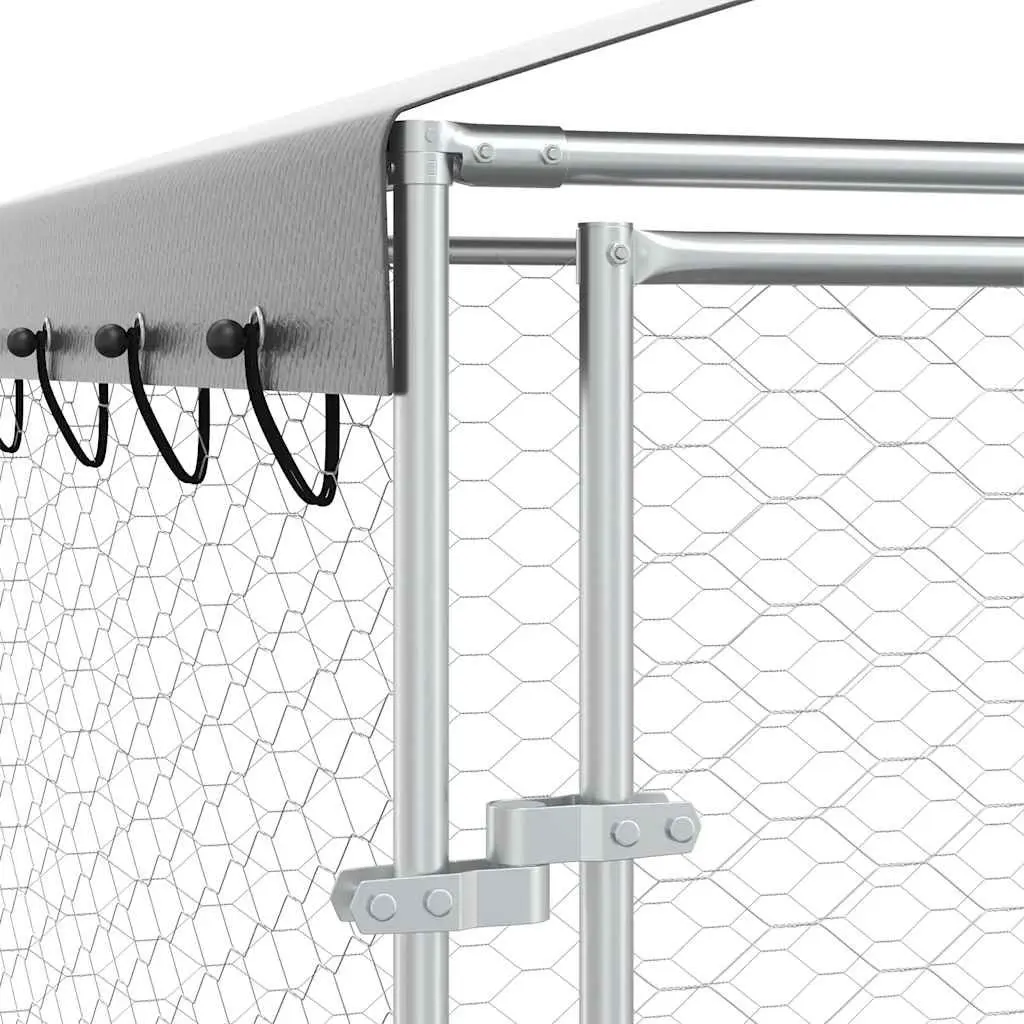 Outdoor Dog Kennel Galvanised Steel 3 x 3 x 2.5 m Silver