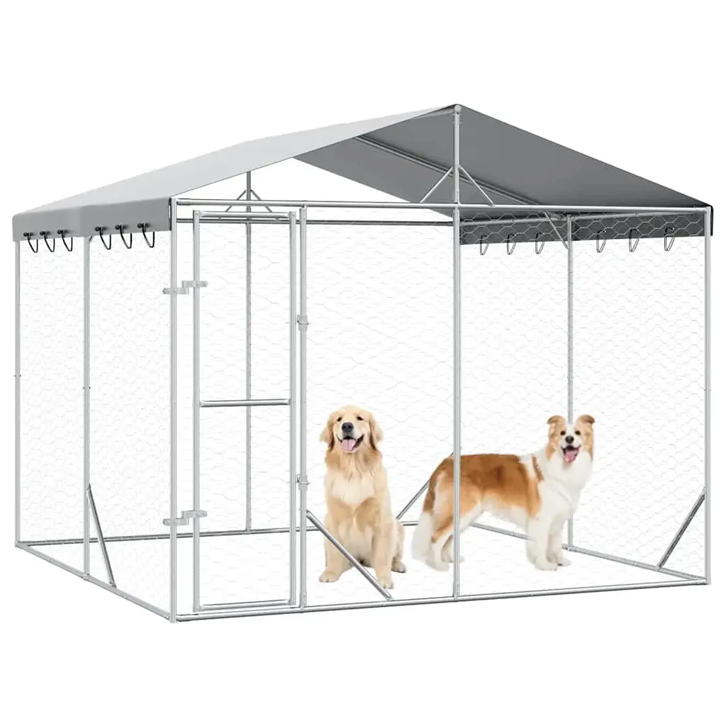 Outdoor Dog Kennel Galvanised Steel 3 x 3 x 2.5 m Silver