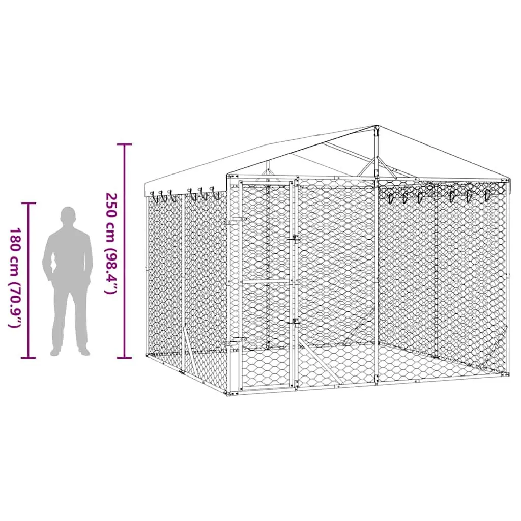 Outdoor Dog Kennel Galvanised Steel 3 x 3 x 2.5 m Silver