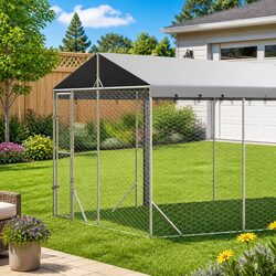 Practical Outdoor Dog Kennel with Roof for Various Pets Silver 3x6x2.5m