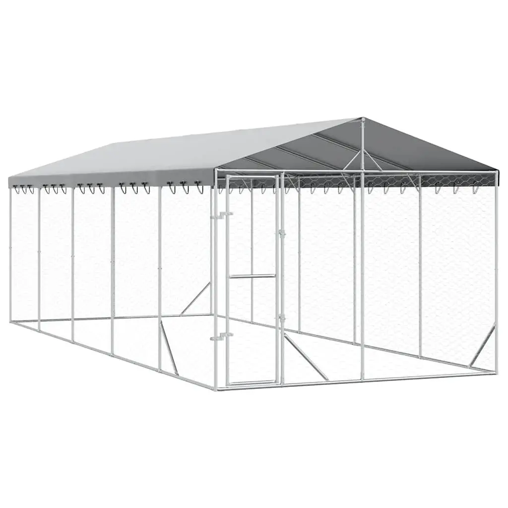 Outdoor Dog Kennel Galvanised Steel 3x7.5x2.5m Silver