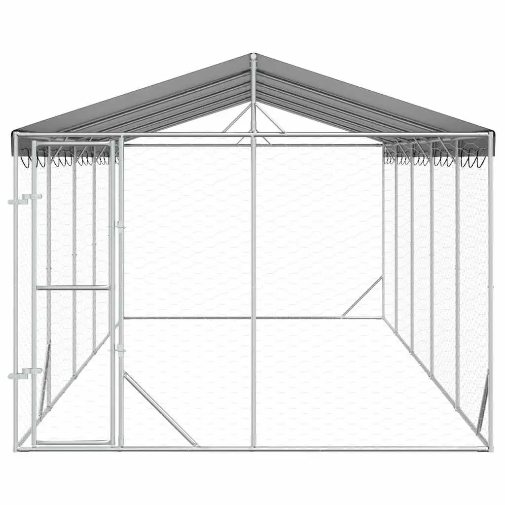 Outdoor Dog Kennel Galvanised Steel 3x7.5x2.5m Silver