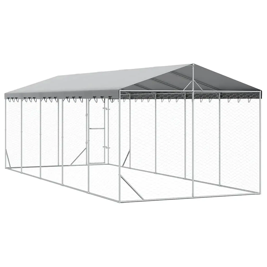 Outdoor Dog Kennel Galvanised Steel 3x7.5x2.5m Silver