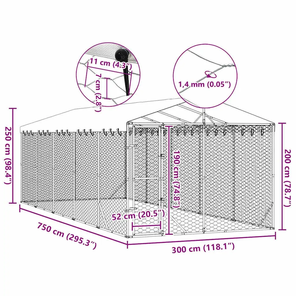 Outdoor Dog Kennel Galvanised Steel 3x7.5x2.5m Silver
