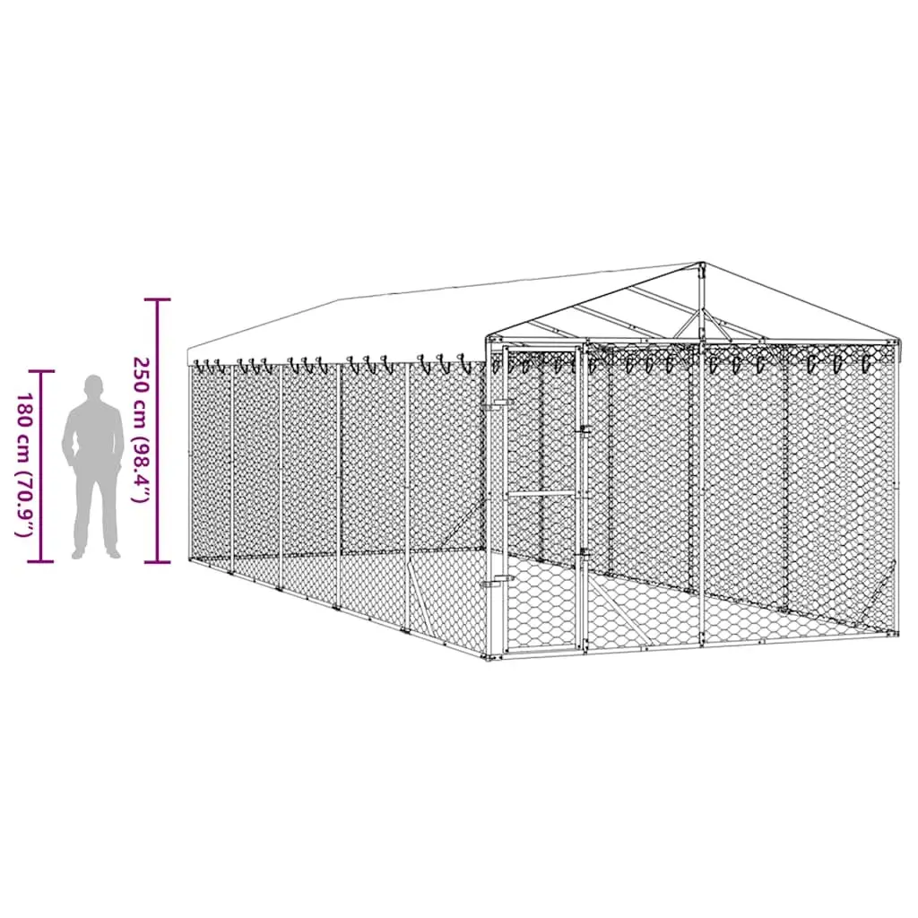 Outdoor Dog Kennel Galvanised Steel 3x7.5x2.5m Silver