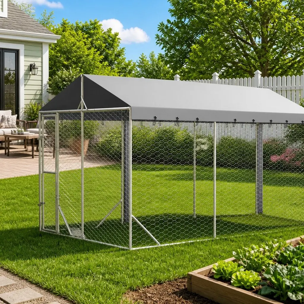Outdoor Dog Kennel with Roof Silver 3x9x2.5m Galvanised Steel Enclosure Run