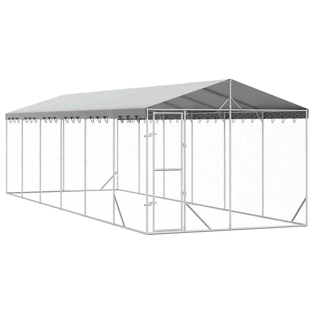 Outdoor Dog Kennel with Roof Silver 3x9x2.5m Galvanised Steel Enclosure Run