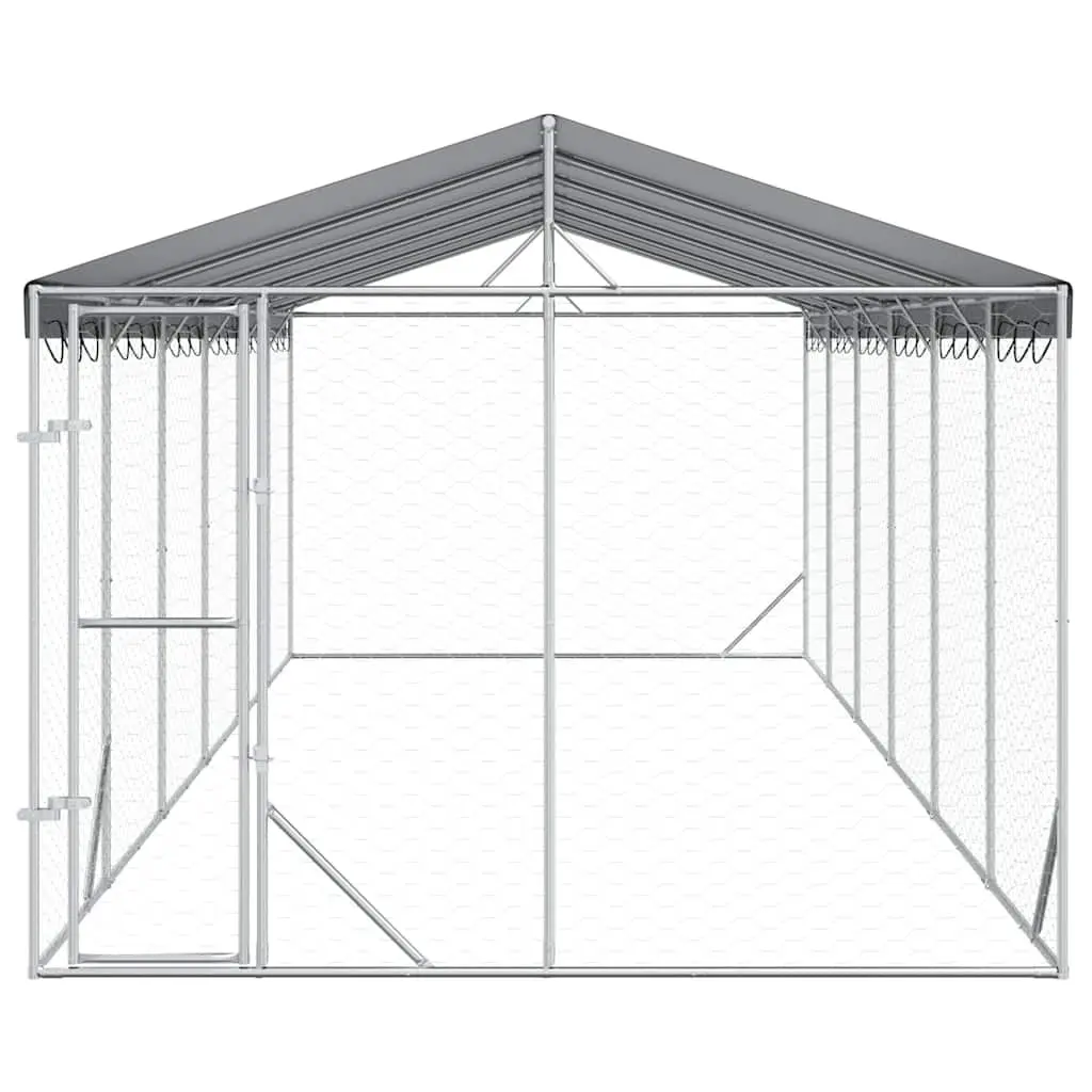Outdoor Dog Kennel with Roof Silver 3x9x2.5m Galvanised Steel Enclosure Run