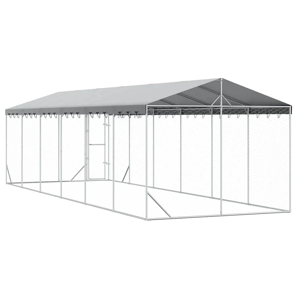 Outdoor Dog Kennel with Roof Silver 3x9x2.5m Galvanised Steel Enclosure Run