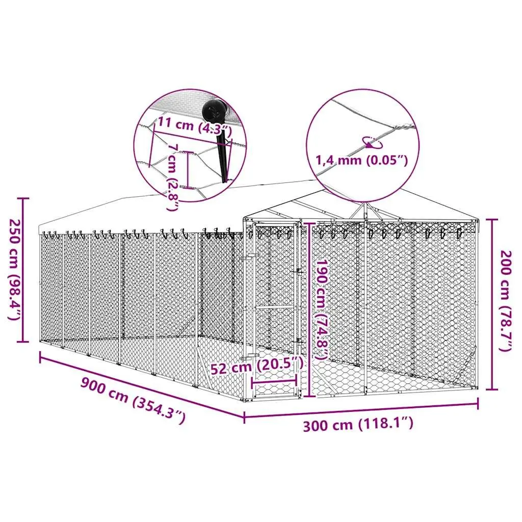 Outdoor Dog Kennel with Roof Silver 3x9x2.5m Galvanised Steel Enclosure Run