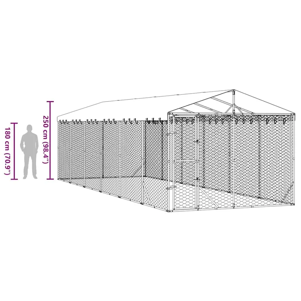 Outdoor Dog Kennel with Roof Silver 3x9x2.5m Galvanised Steel Enclosure Run