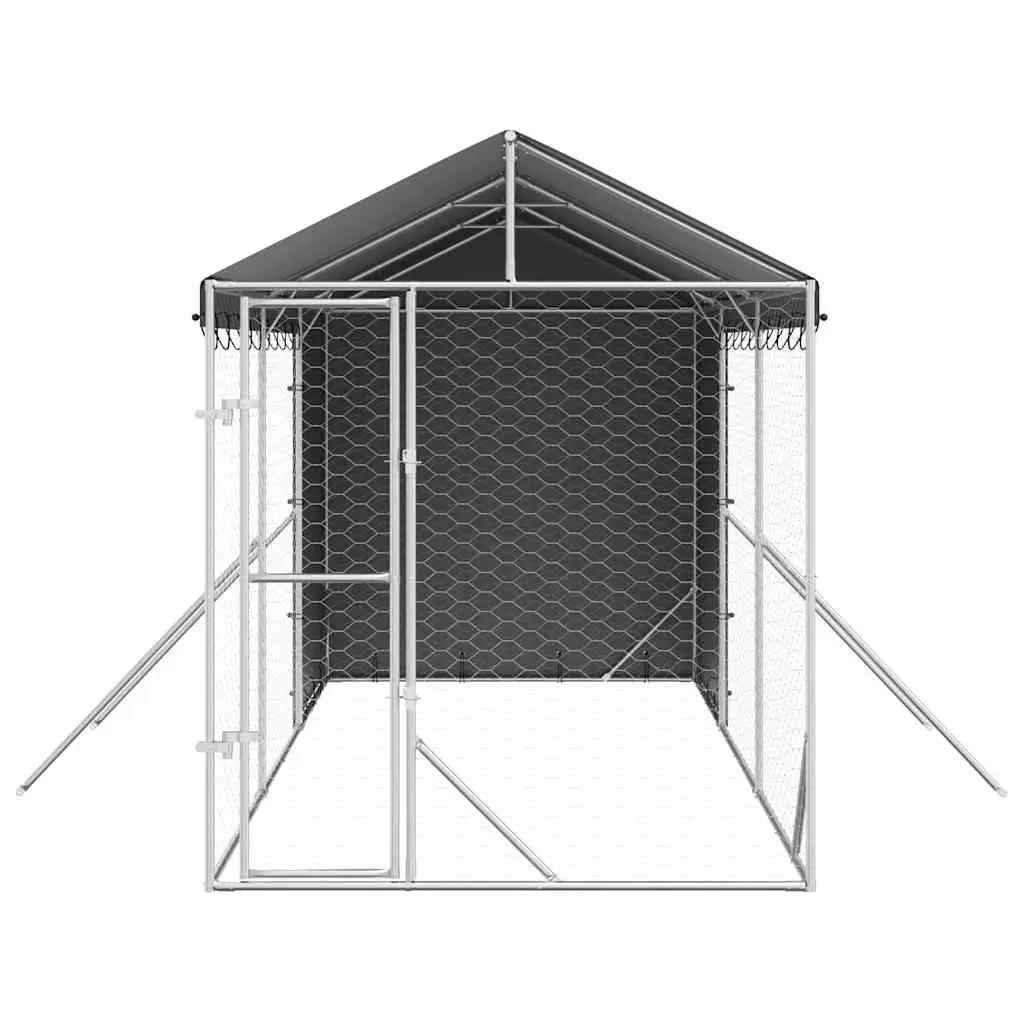 Outdoor Dog Kennel Galvanised Steel 2x6x2.5m Silver