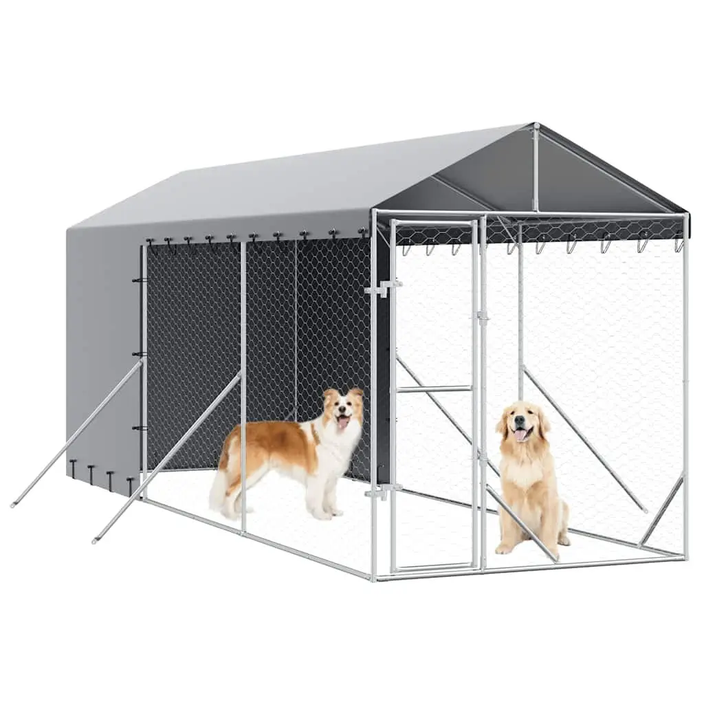 Outdoor Dog Kennel Galvanised Steel 2x6x2.5m Silver
