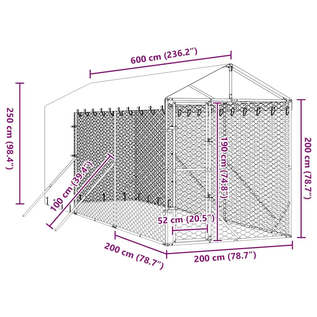 Outdoor Dog Kennel Galvanised Steel 2x6x2.5m Silver