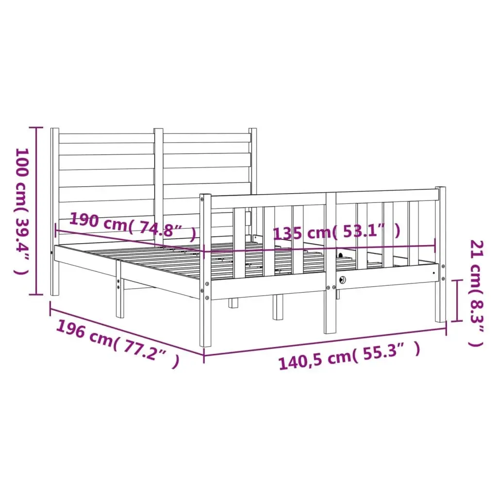 Solid Pine Wood Bed Frame Black 135x190cm with Plywood Slats for Durable Mattress Support