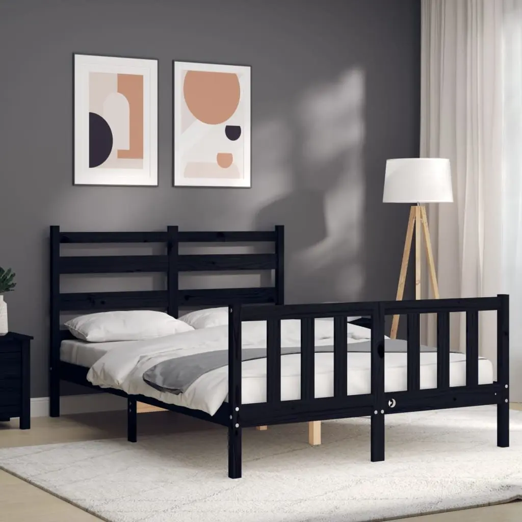 Solid Pine Wood Bed Frame Black 135x190cm with Plywood Slats for Durable Mattress Support
