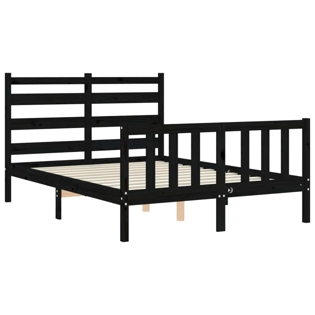 Solid Pine Wood Bed Frame Black 135x190cm with Plywood Slats for Durable Mattress Support