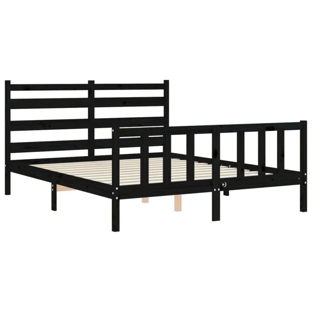 Solid Wood Pine Bed Frame Black 150x200 cm Wooden Bedroom Furniture Bedstead
