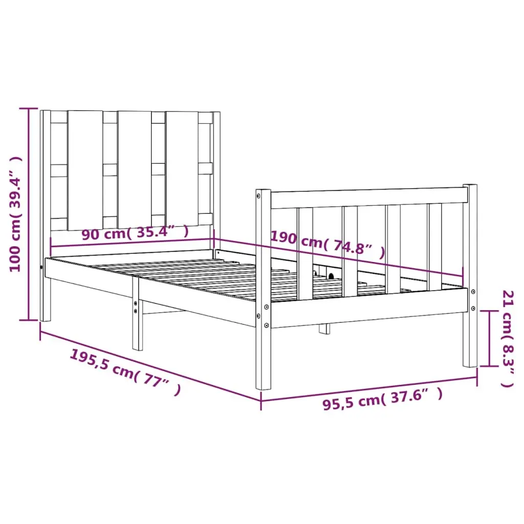 Solid Pine Wood Bed Frame 90x190 cm for Home Use