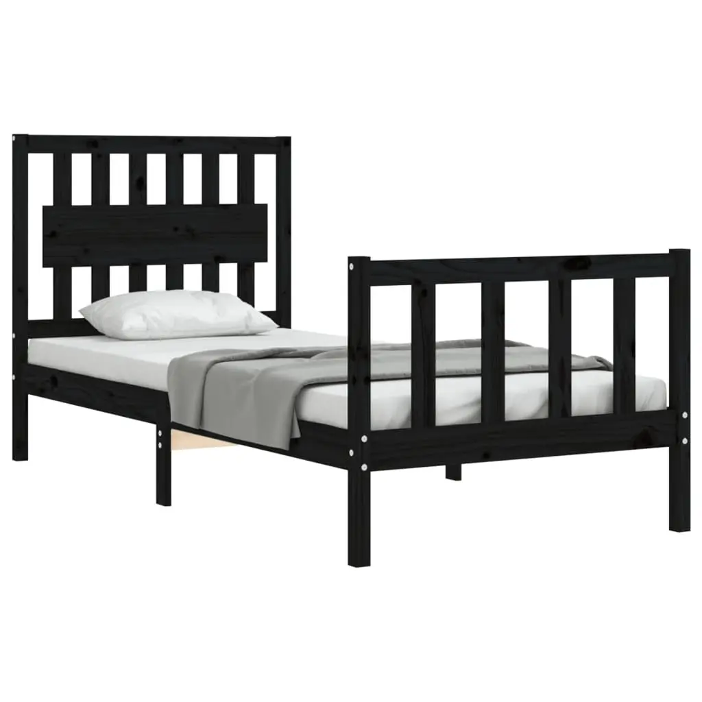 Bed Frame 90x190 cm Solid Pine Wood Black Bedroom Furniture Plywood Slats