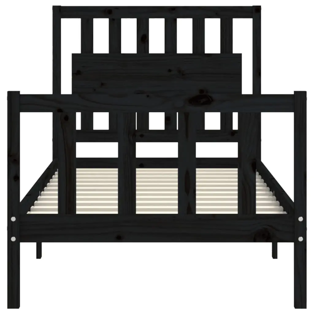 Bed Frame 90x190 cm Solid Pine Wood Black Bedroom Furniture Plywood Slats
