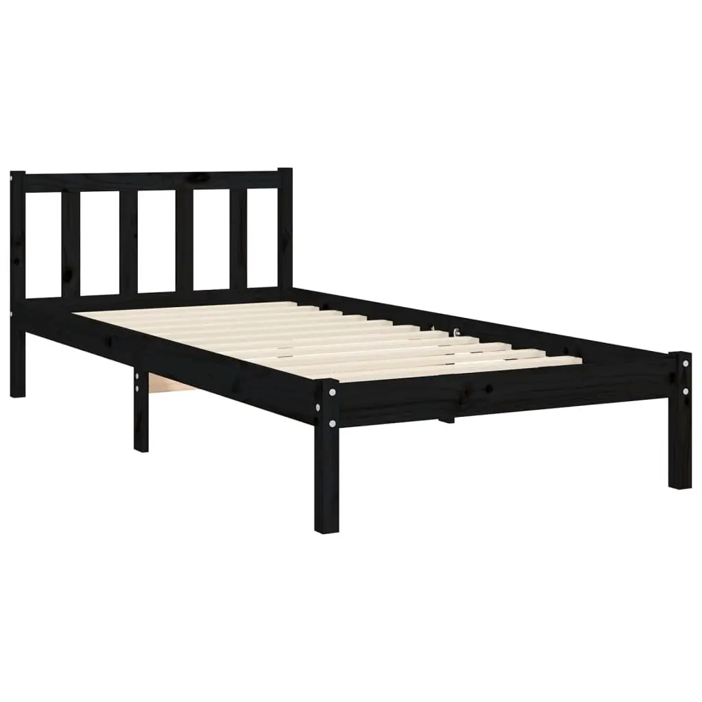 Bed Frame 90x190 cm Solid Pine Wood Black Bedroom Furniture Plywood Slats