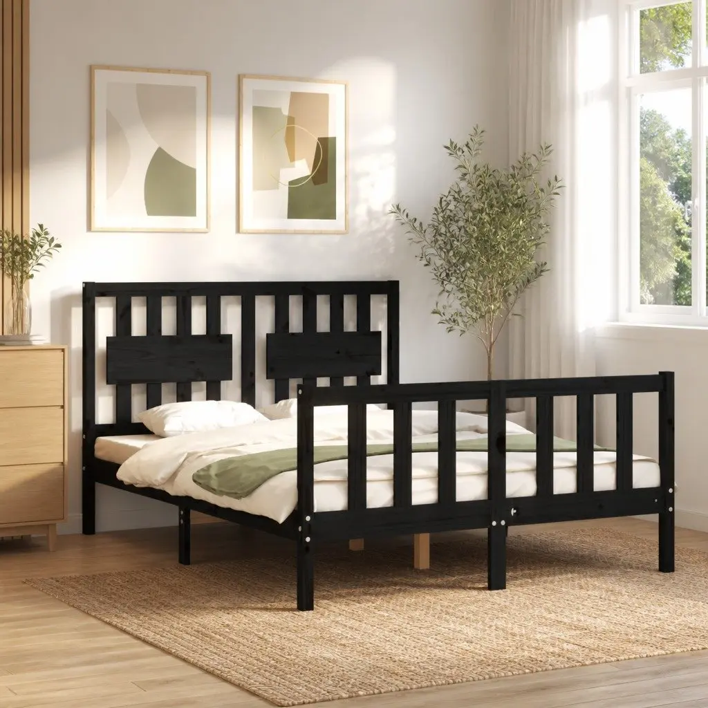Solid Wood Pine Bed Frame 135x190 cm Black