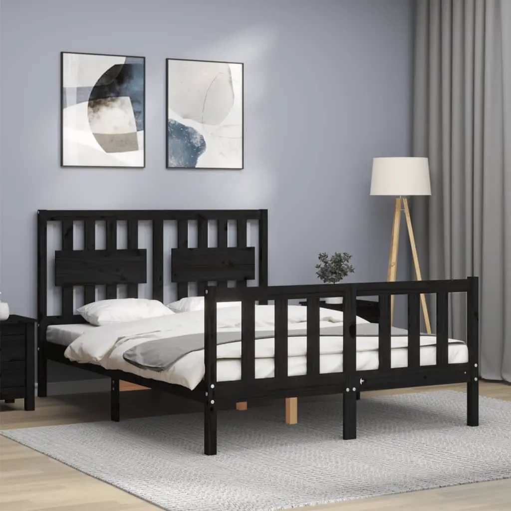 Solid Wood Pine Bed Frame 135x190 cm Black