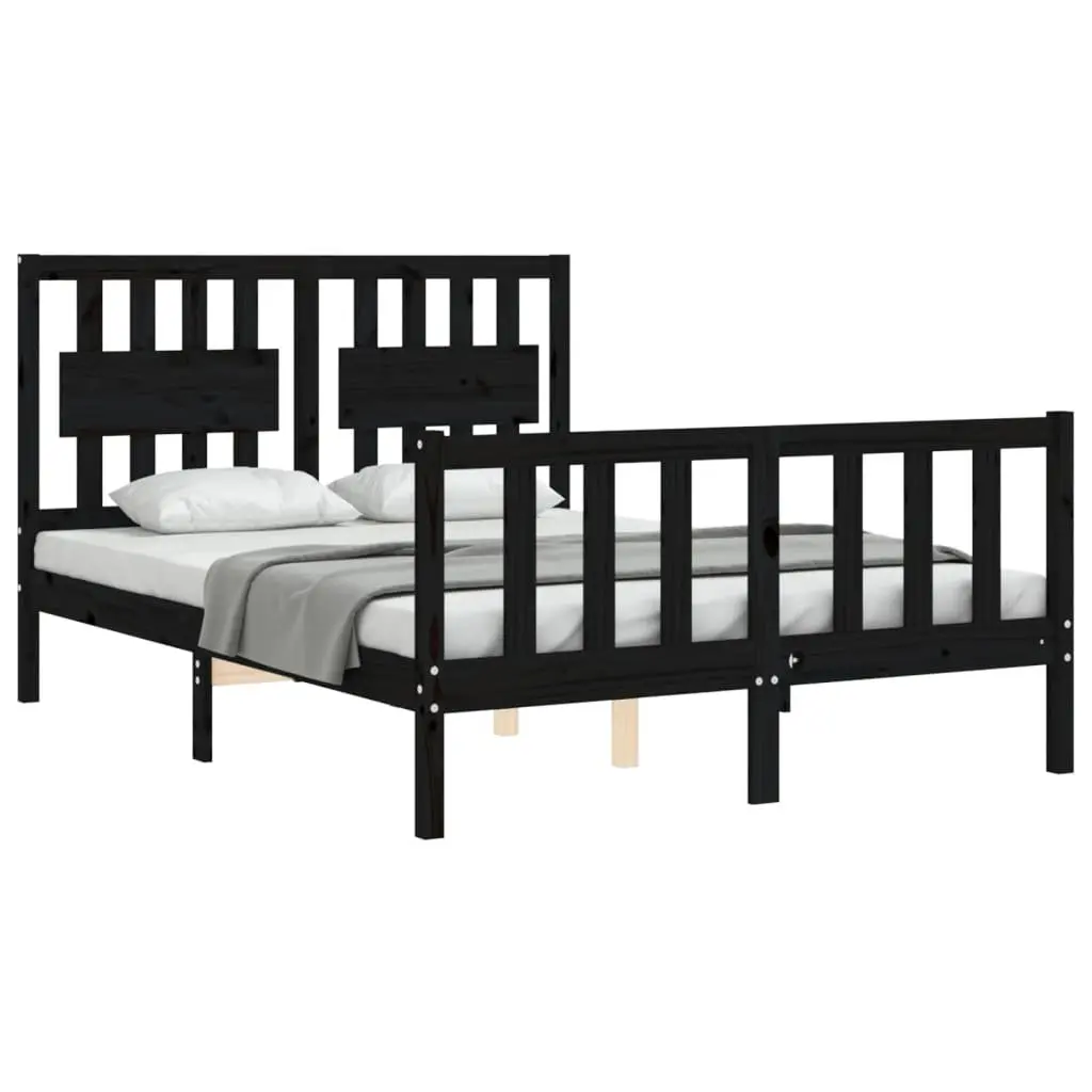 Solid Wood Pine Bed Frame 135x190 cm Black