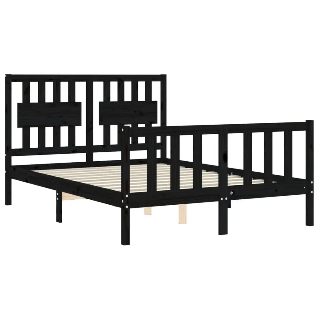Solid Wood Pine Bed Frame 135x190 cm Black