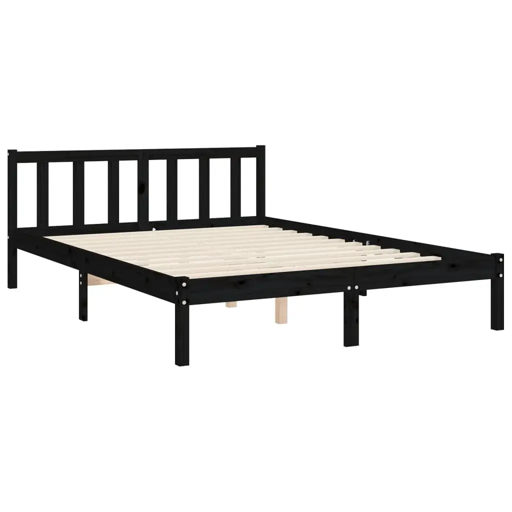 Solid Wood Pine Bed Frame 135x190 cm Black