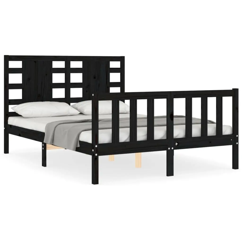 Solid Pine Wood Bed Frame Black 135x190 cm Wooden Bedroom Furniture Sleep