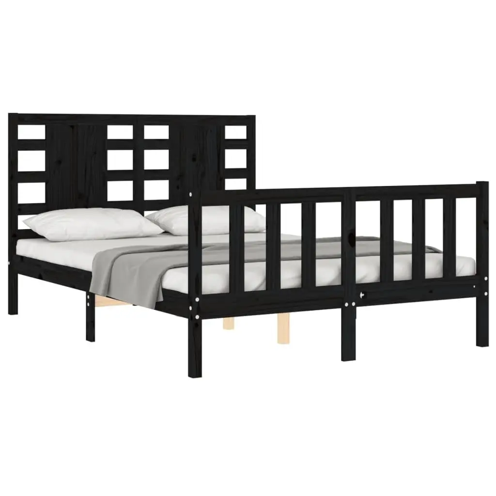 Solid Pine Wood Bed Frame Black 135x190 cm Wooden Bedroom Furniture Sleep