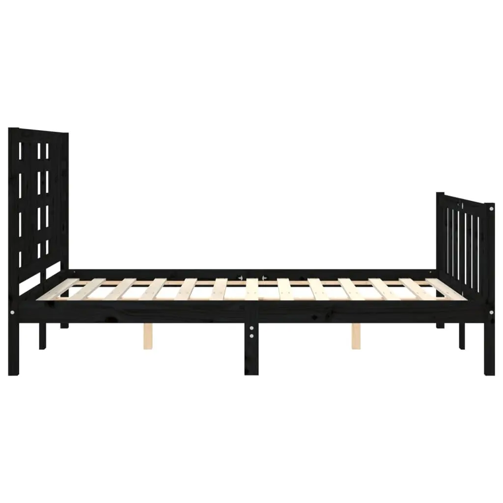 Solid Pine Wood Bed Frame Black 135x190 cm Wooden Bedroom Furniture Sleep