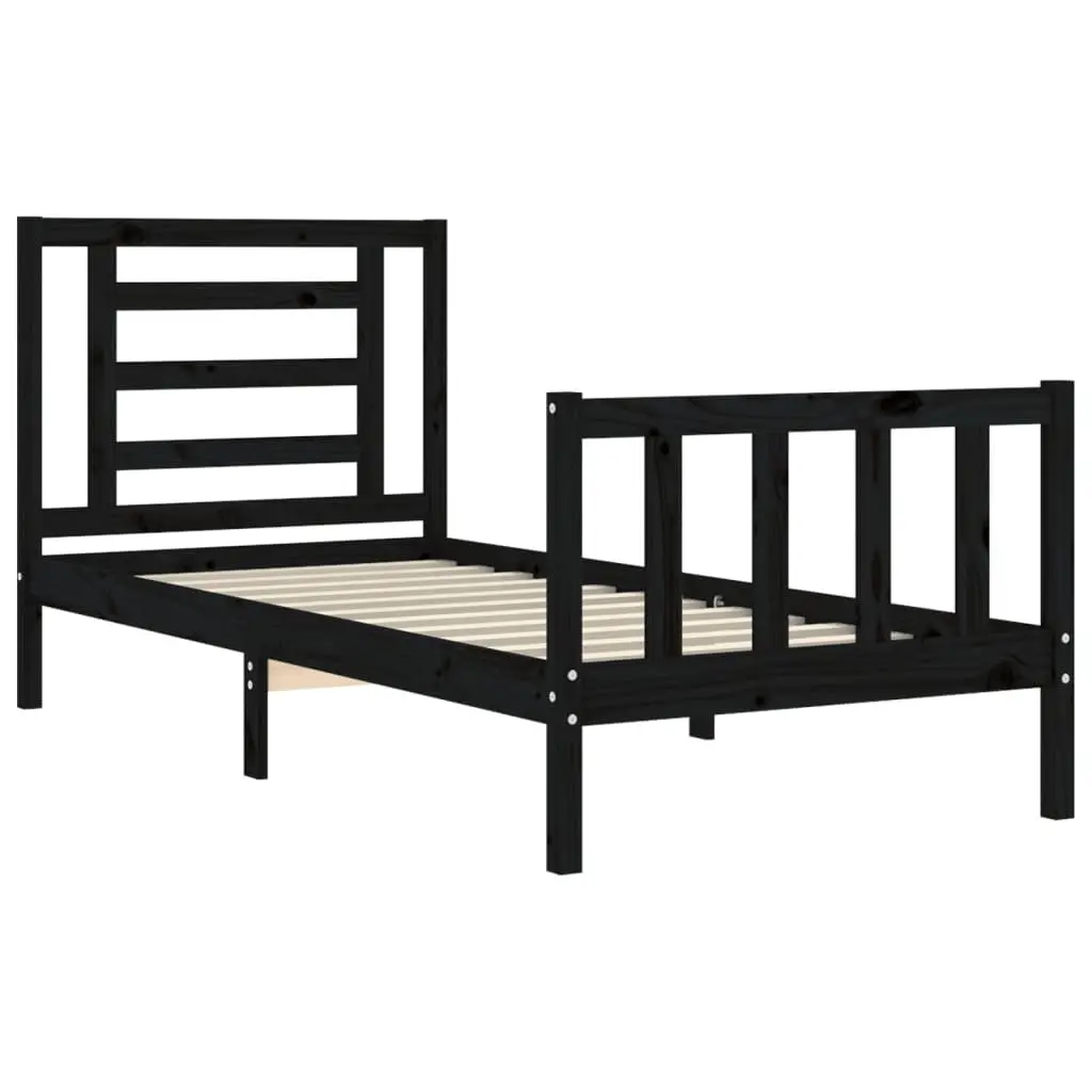 Bed Frame Solid Pine Wood Black 90x190 cm with Plywood Slats Headboard