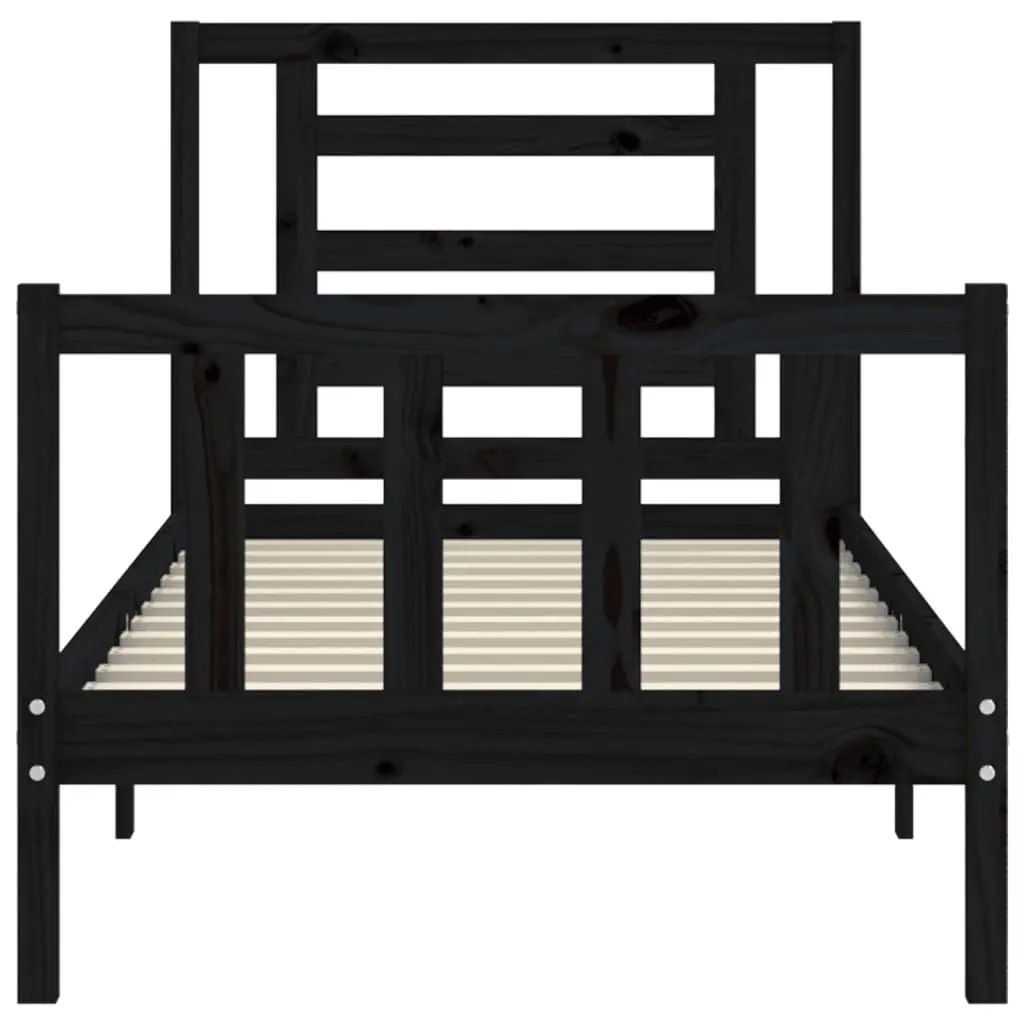 Bed Frame Solid Pine Wood Black 90x190 cm with Plywood Slats Headboard