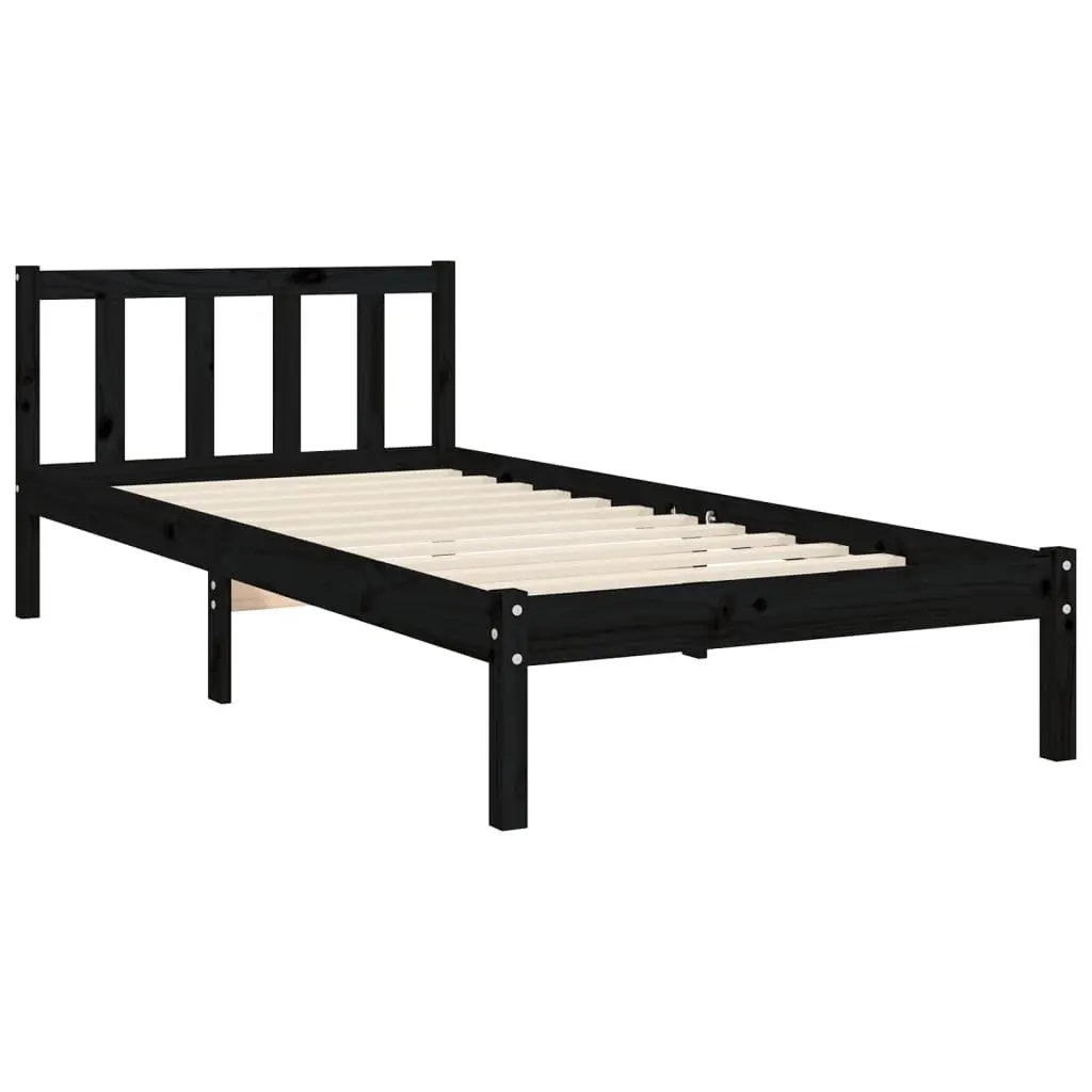 Bed Frame Solid Pine Wood Black 90x190 cm with Plywood Slats Headboard