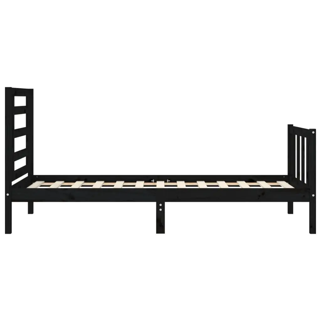 Bed Frame Solid Pine Wood Black 90x190 cm with Plywood Slats Headboard