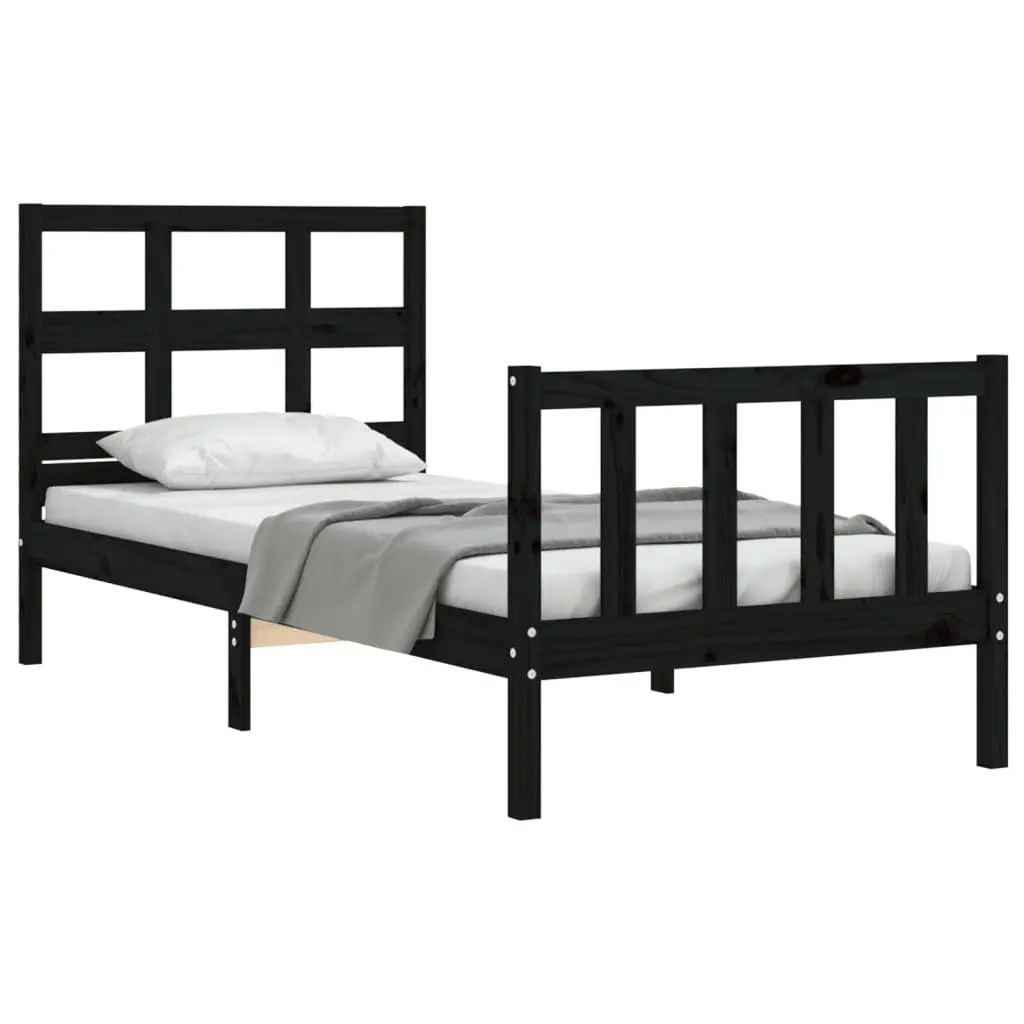 Solid Pine Wood Bed Frame 90x190 cm Black Single Wooden Bed Plywood Slats
