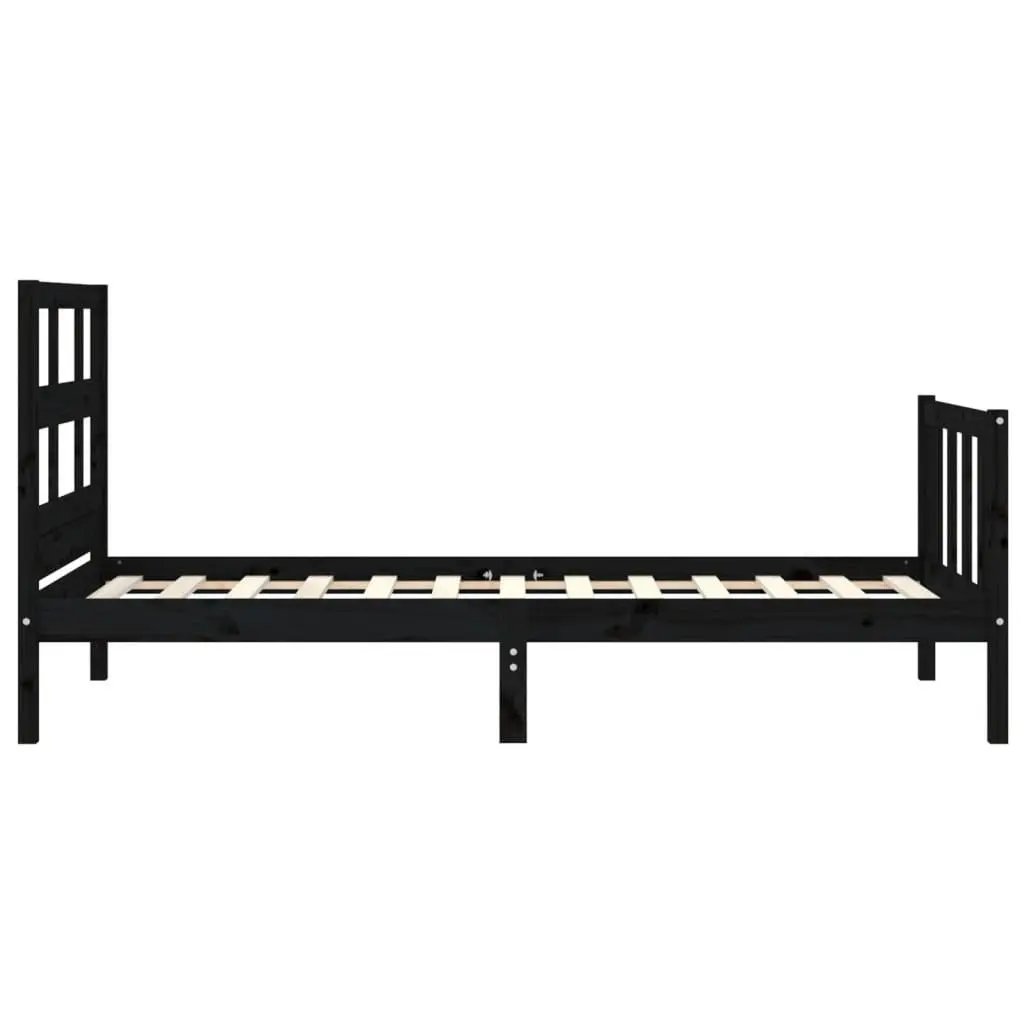 Solid Pine Wood Bed Frame 90x190 cm Black Single Wooden Bed Plywood Slats