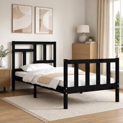 Functional Black Pine Bed Frame 90x190 cm for Your Bedroom