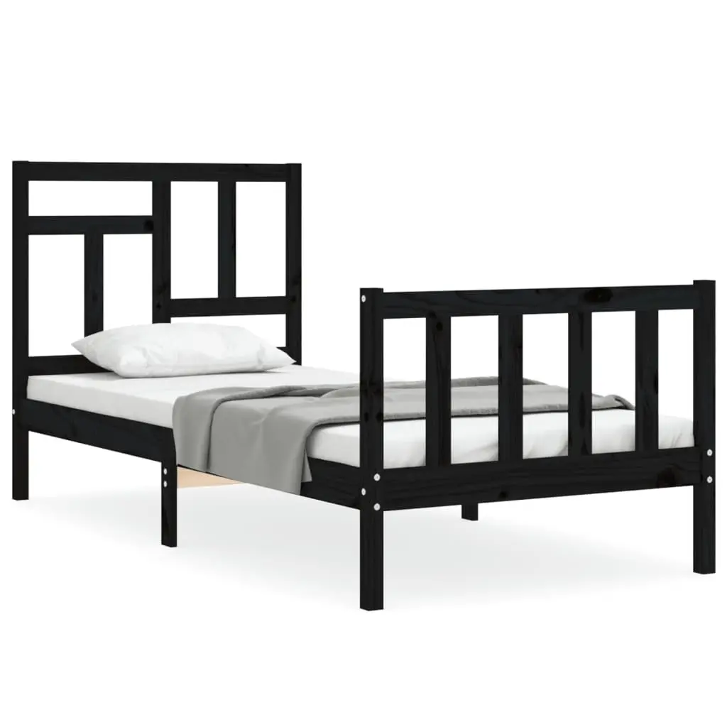 Solid Wood Bed Frame Pine 90x190 cm Black Single Wooden Bedroom Furniture