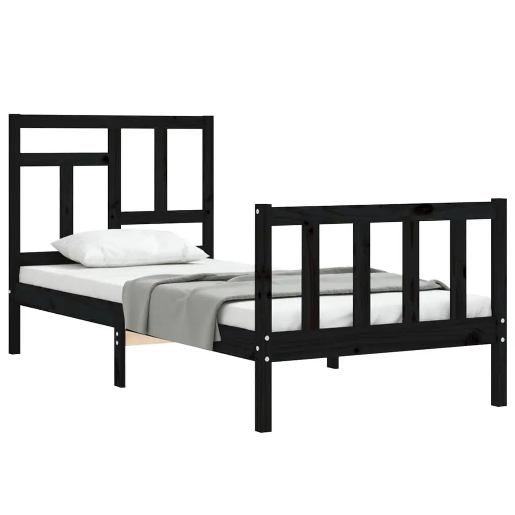 Solid Wood Bed Frame Pine 90x190 cm Black Single Wooden Bedroom Furniture