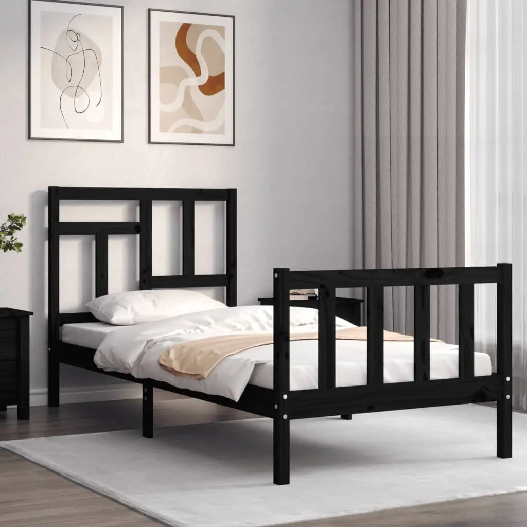 Solid Wood Bed Frame Pine 90x190 cm Black Single Wooden Bedroom Furniture