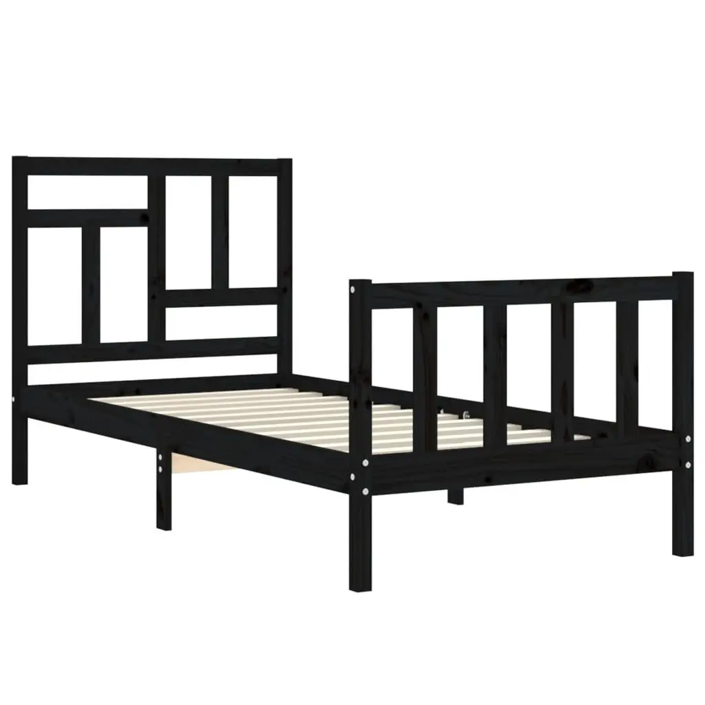 Solid Wood Bed Frame Pine 90x190 cm Black Single Wooden Bedroom Furniture