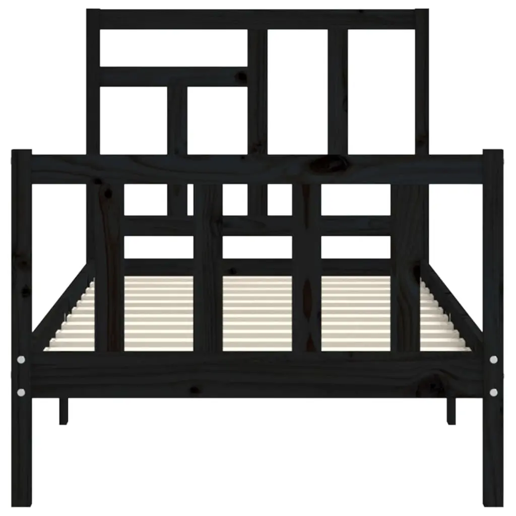 Solid Wood Bed Frame Pine 90x190 cm Black Single Wooden Bedroom Furniture