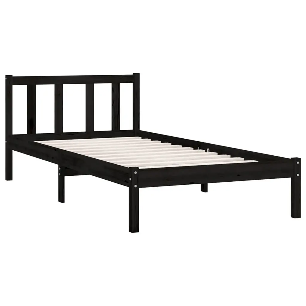Solid Wood Bed Frame Pine 90x190 cm Black Single Wooden Bedroom Furniture
