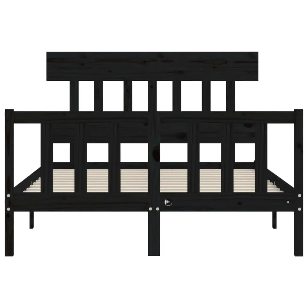 Solid Wood Pine Bed Frame 135x190 cm Black Wooden Bedroom Furniture Headboard